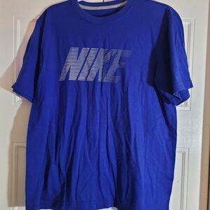 Nike blue Swoosh logo design shirt  Adult large Athletic Cotton men Regular Fit